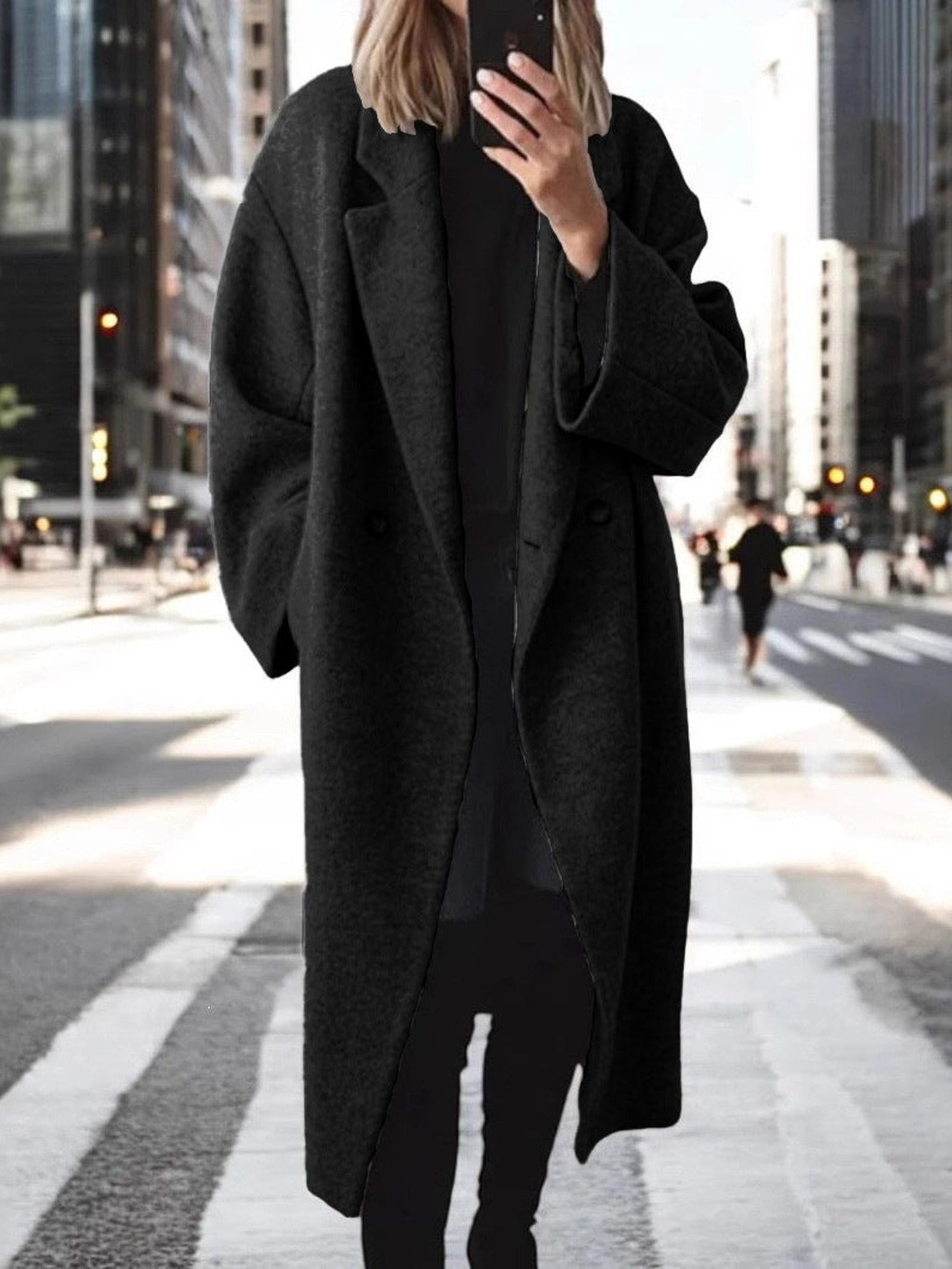 30–35% Alpaca Wool Oversized Long Coat – Women – Black – worn